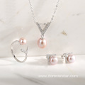 Sterling Silver Pearl Earrings Jewelry Set For Women